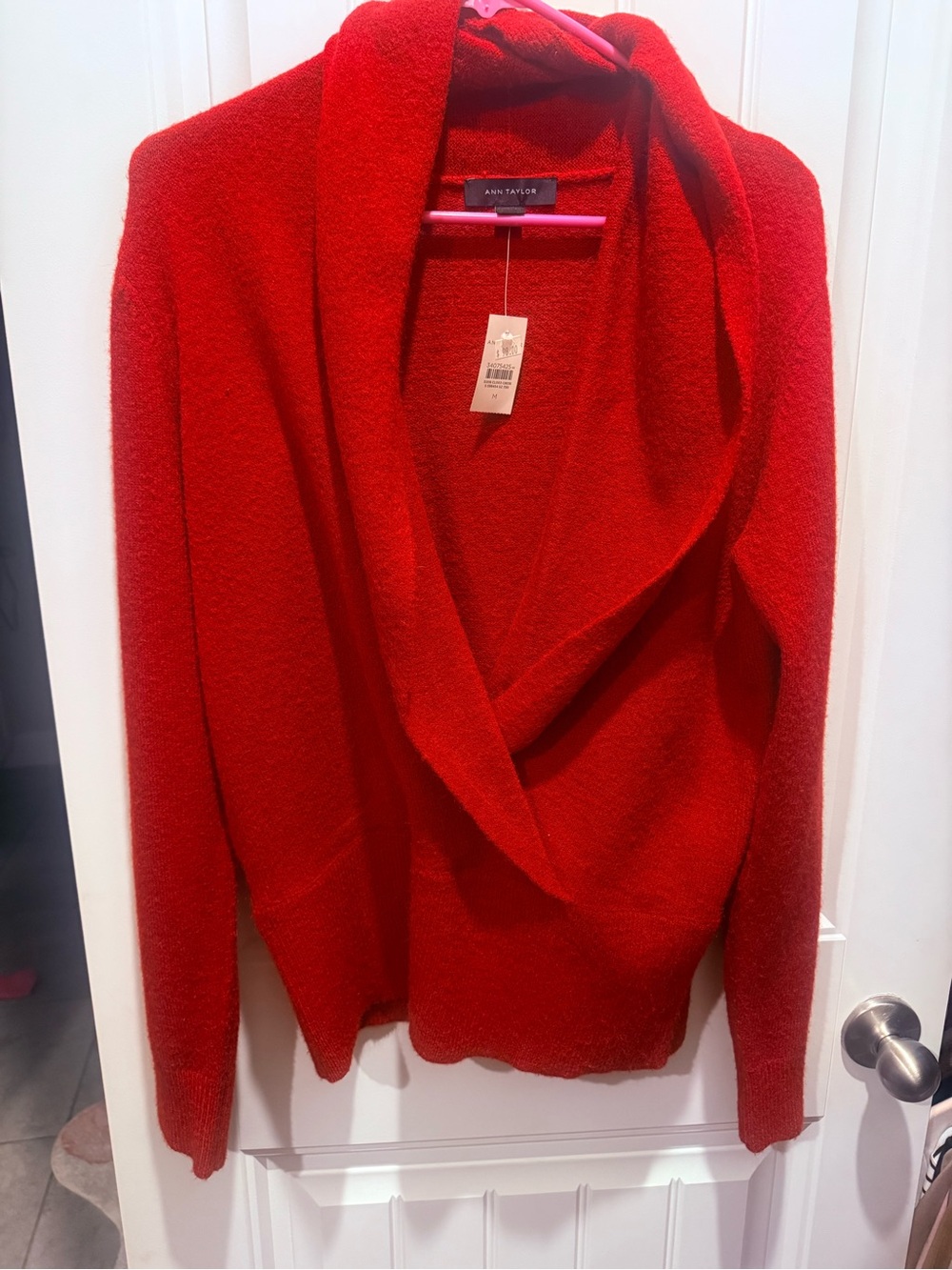 Ann Taylor Bright Red Shawl Collar Cardigan Sweater